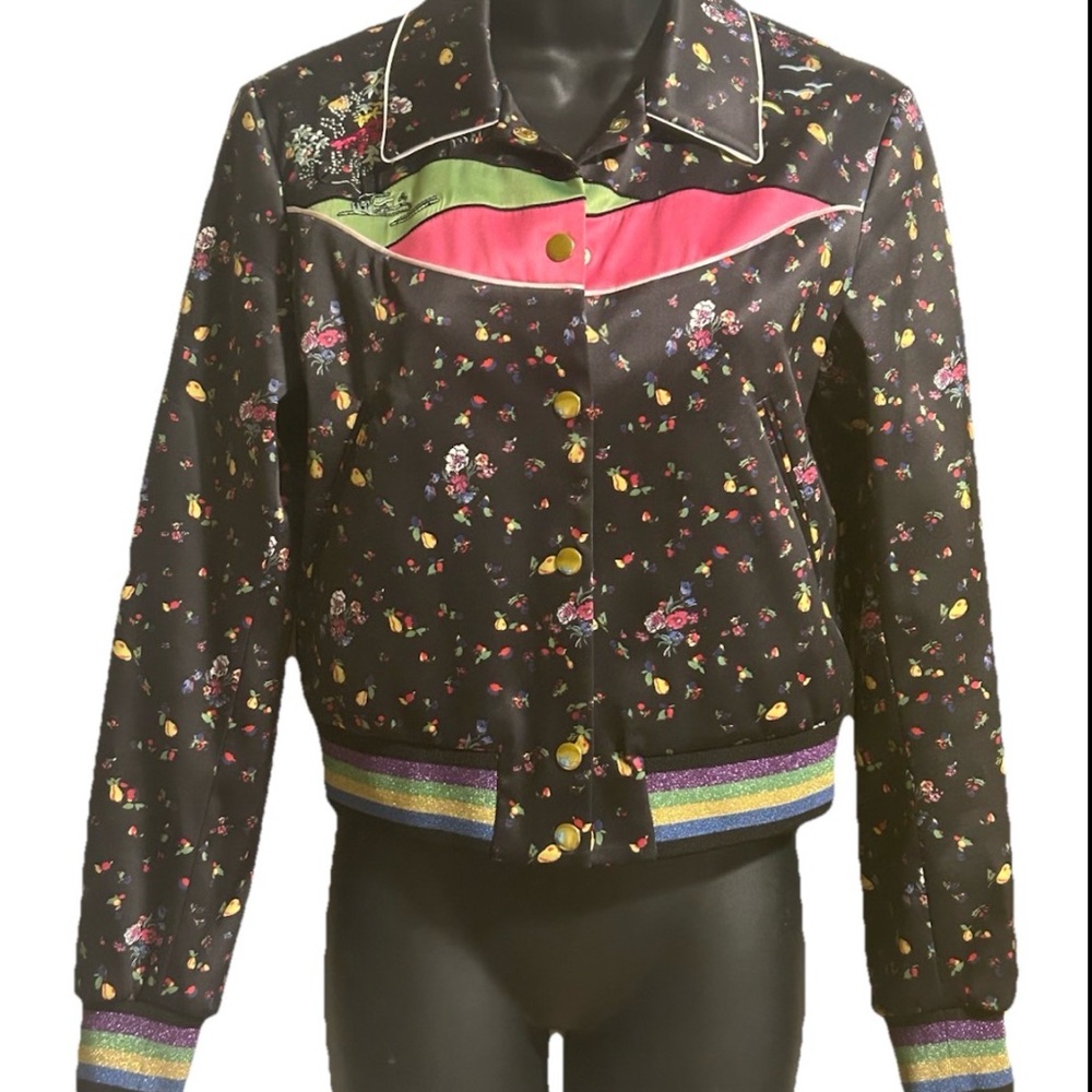 & Other Stories Floral Black Jacket with Pink Accents